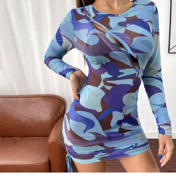 Blue Mesh Dress - Picture 2 of 5